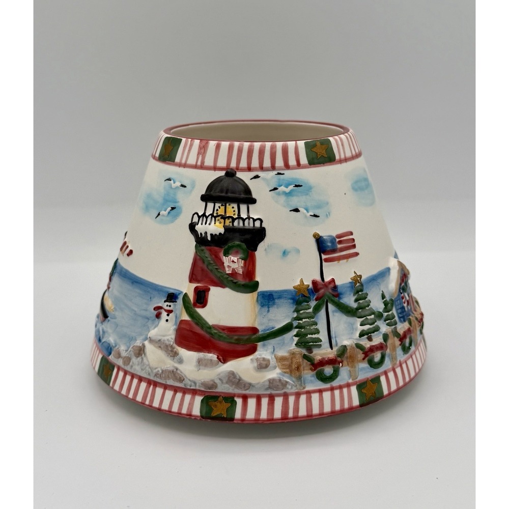 Yankee Candle Large Jar Topper Shade Lighthouse Ocean Christmas Holiday Decor